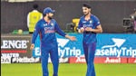 India's Arshdeep Singh, right, listens to captain Rohit Sharma before bowling his next delivery during the T20 cricket match of Asia Cup between India and Pakistan, in Dubai, United Arab Emirates. (AP) India's Arshdeep Singh, right, listens to captain Rohit Sharma before bowling his next delivery during the T20 cricket match of Asia Cup between India and Pakistan, in Dubai, United Arab Emirates. (AP)