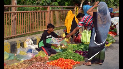 Polythene being used in a vegetable market in Prayagraj on Monday. (HT photo) Polythene being used in a vegetable market in Prayagraj on Monday. (HT photo)