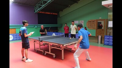 Players in action during the table tennis tournament organised by Chitkara University. (HT Photo) Players in action during the table tennis tournament organised by Chitkara University. (HT Photo)