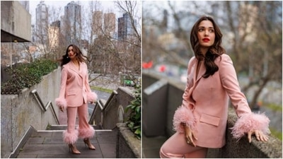Tamannaah Bhatia made fans go gaga in this pink pantsuit featuring fur detailing. (Instagram/@tamannaahspeaks) Tamannaah Bhatia made fans go gaga in this pink pantsuit featuring fur detailing. (Instagram/@tamannaahspeaks)