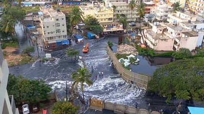 The visuals show that the Outer Ring Road is submerged in water once again and in many areas, there is knee-deep water. (Screengrab of Twitter video/ @nitinkr1991)