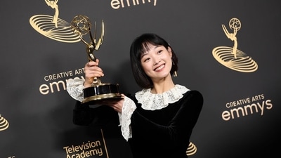 Squid Game star Lee You-mi with her award. Squid Game star Lee You-mi with her award.