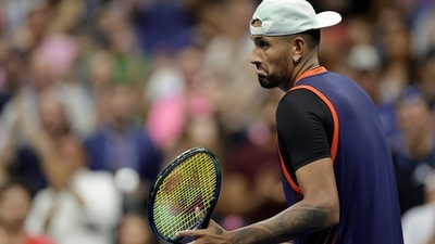 Nick Kyrgios, of Australia, walks across the court after winning his match against Daniil Medvedev (AP) Nick Kyrgios, of Australia, walks across the court after winning his match against Daniil Medvedev (AP)