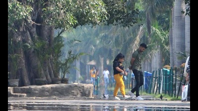 A mirage seen at the Sukhna Lake in Chandigarh on a hot Monday. It last rained in the city on September 1 and only 0.2 mm of rain was recorded. After that, sultry weather with higher than normal temperature and high humidity continued in the city. As per the IMD, chances of light rain in the city can start on Friday and there are further chances of rain over the weekend. (Ravi Kumar/ HT)