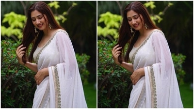On Monday, Disha displayed her love for ethnic fashion by draping herself in a beauteous white saree and a backless blouse. The Bade Achhe Lagte Hain 2 star posted the pictures with the caption, "Chandni [Moonlight] (moon and sparkle emoji)." (Instagram)
