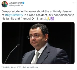 Anupam shared a photo of Cyrus Mistry and tweeted.