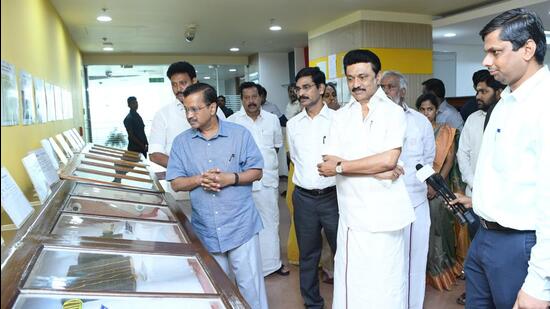 Delhi chief minister Arvind Kejriwal on Monday launched government schools in Tamil Nadu on similar lines to Delhi’s model schools, which his counterpart M K Stalin visited in April this year. (HT) Delhi chief minister Arvind Kejriwal on Monday launched government schools in Tamil Nadu on similar lines to Delhi’s model schools, which his counterpart M K Stalin visited in April this year. (HT)