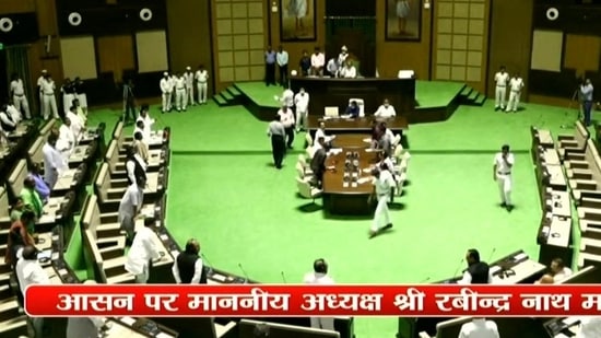 Video grab of Assembly proceedings in Jharkhand. (ANI) Video grab of Assembly proceedings in Jharkhand. (ANI)