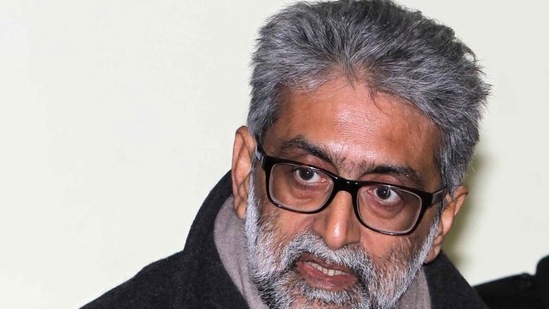 Human Rights Activists Gautam Navlakha speaks after displaying a report by two human rights groups during a press conference, in Srinagar in 2012.(HT_PRINT)