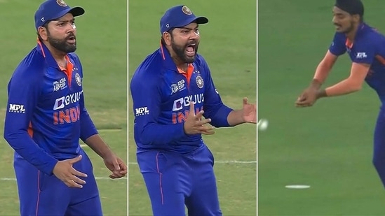 Rohit Sharma furious at Arshdeep Singh for dropping a catch against Pakistan in Asia Cup Super 4 game(Hotstar)