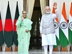 Prime Minister Narendra Modi (right) meets with Bangladesh Prime Minister Sheikh Hasina (left), at Hyderabad House, in New Delhi on Tuesday. (ANI) Prime Minister Narendra Modi (right) meets with Bangladesh Prime Minister Sheikh Hasina (left), at Hyderabad House, in New Delhi on Tuesday. (ANI)