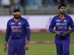 India's captain Rohit Sharma, left, reacts as he leaves the field with teammate Suryakumar Yadav after their loss in the T20 cricket match of Asia Cup against Sri Lanka, in Dubai. India's captain Rohit Sharma, left, reacts as he leaves the field with teammate Suryakumar Yadav after their loss in the T20 cricket match of Asia Cup against Sri Lanka, in Dubai.