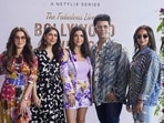 Fabulous Lives of Bollywood Wives stars Neelam Kothari, Bhavana Pandey, Maheep Kapoor and Seema Sajdeh with Karan Johar. Fabulous Lives of Bollywood Wives stars Neelam Kothari, Bhavana Pandey, Maheep Kapoor and Seema Sajdeh with Karan Johar.