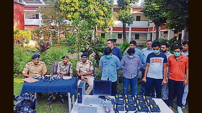 The suspects in the fake job racker in custody of Chandigarh Police. (HT) The suspects in the fake job racker in custody of Chandigarh Police. (HT)