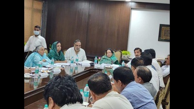 Himachal Pradesh Congress chief Pratibha Virbhadra Singh and others during a state election committee meeting for candidates selection ahead of assembly elections in New Delhi on Monday. (HT Photo) Himachal Pradesh Congress chief Pratibha Virbhadra Singh and others during a state election committee meeting for candidates selection ahead of assembly elections in New Delhi on Monday. (HT Photo)