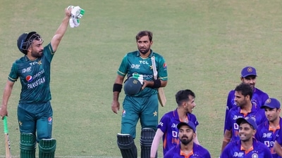 Pakistan's Iftikhar Ahmed and Khushdil Shah react after winning the Asia Cup 2022 Super Four match against India (ICC Twitter/ANI) Pakistan's Iftikhar Ahmed and Khushdil Shah react after winning the Asia Cup 2022 Super Four match against India (ICC Twitter/ANI)