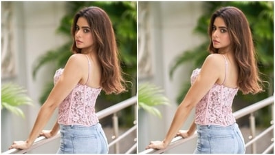 Aamna, styled by fashion stylist Malvika Tater, wore her tresses open in soft wavy locks with a middle part. (Instagram/@aamnasharifofficial)