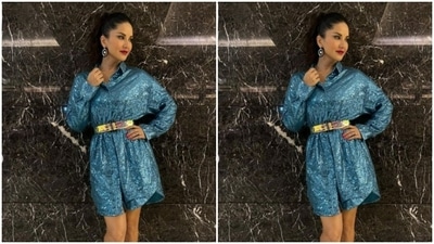 Sunny played muse to fashion designer house For Your Wish and picked a shimmery short dress for the pictures. (Instagram/@sunnyleone)