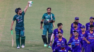 Khushdil Shah (L) celebrates with teammate Iftikhar Ahmed after Pakistan's win over India at Asia Cup (AFP) Khushdil Shah (L) celebrates with teammate Iftikhar Ahmed after Pakistan's win over India at Asia Cup (AFP)