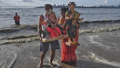 A maximum of 15,265 household idols were immersed in artificial lakes, the official added. (HT Photo/Pratik Chorge)