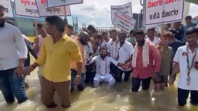 The visuals of Nalapad floating on the rainwater on the road are viral on social media.