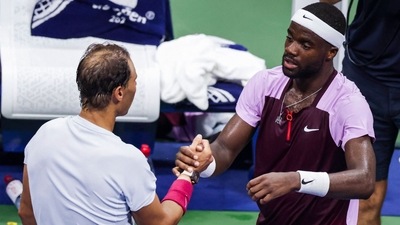 USA's Frances Tiafoe and Spain's Rafael Nadal shake hands after Tiafoe won their 2022 US Open Tennis tournament men's singles Round of 16 match USA's Frances Tiafoe and Spain's Rafael Nadal shake hands after Tiafoe won their 2022 US Open Tennis tournament men's singles Round of 16 match