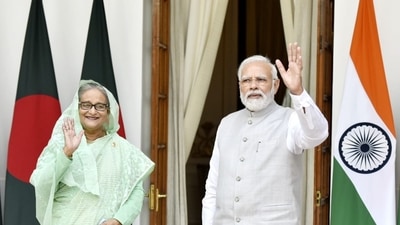 Prime Minister of Bangladesh Sheikh Hasina with PM Narendra Modi prior to delegation levels talk at Hyderabad house in New Delhi. (Sanjeev Verma/ HT) Prime Minister of Bangladesh Sheikh Hasina with PM Narendra Modi prior to delegation levels talk at Hyderabad house in New Delhi. (Sanjeev Verma/ HT)
