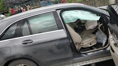 The crashed Mercedes Benz car in which Cyrus Mistry died in a road accident on Sunday after his car crashed into a road divider on a river bridge in western India, police said. He was 54 (AP)