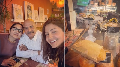 Anushka Sharma poses with her father and mother in England. Anushka Sharma poses with her father and mother in England.