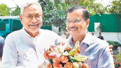 Bihar chief minister Nitish Kumar with his Delhi counterpart, Arvind Kejriwal, at the latter’s residence on Tuesday. (HT photo) Bihar chief minister Nitish Kumar with his Delhi counterpart, Arvind Kejriwal, at the latter’s residence on Tuesday. (HT photo)