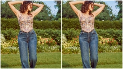 On Monday, Sharvari Wagh dropped new pictures from a photoshoot on Instagram. The Bunty Aur Babli 2 actor captioned the post, "Mindset like the sunset." The sunkissed photos show her dressed in a multi-coloured corset top and denim jeans. It is from the shelves of designer Tamanna Punjabi Kapoor's eponymous label. (Instagram) On Monday, Sharvari Wagh dropped new pictures from a photoshoot on Instagram. The Bunty Aur Babli 2 actor captioned the post, "Mindset like the sunset." The sunkissed photos show her dressed in a multi-coloured corset top and denim jeans. It is from the shelves of designer Tamanna Punjabi Kapoor's eponymous label. (Instagram)