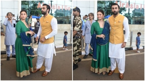 Alia and Ranbir slayed couple fashion goals in ethnic ensmebles. (HT Photos/Varinder Chawla)