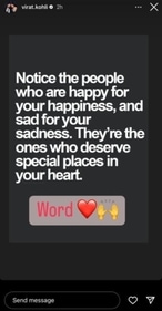 Virat Kohli's cryptic message on Instagram. (Instagram) Virat Kohli's cryptic message on Instagram. (Instagram)
