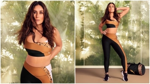 Kareena Kapoor looks stunning in a printed sports bra and tights set. (Instagram/@kareenakapoorkhan) Kareena Kapoor looks stunning in a printed sports bra and tights set. (Instagram/@kareenakapoorkhan)