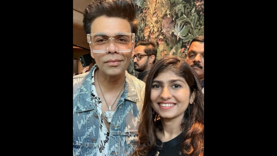 Karan Johar with mimicry artist Chandni, whose videos are loved by Alia Bhatt as well.&nbsp;(Instagram/@chandnimimic)