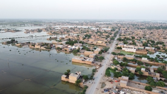 Pakistan Floods: A view of the submerged houses, following rains and floods in, Jafferabad District, Pakistan. (Reuters)