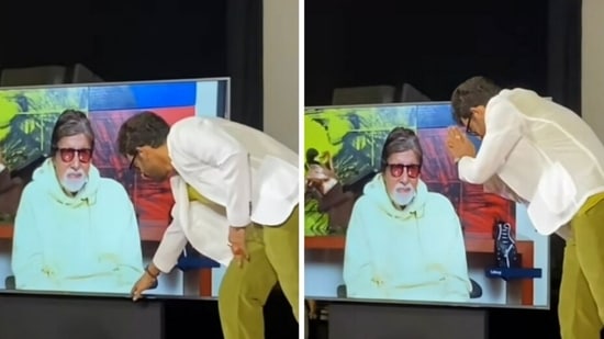 Sunil Grover touching the feet of Amitabh Bachchan during Goodbye's trailer launch. Sunil Grover touching the feet of Amitabh Bachchan during Goodbye's trailer launch. 
