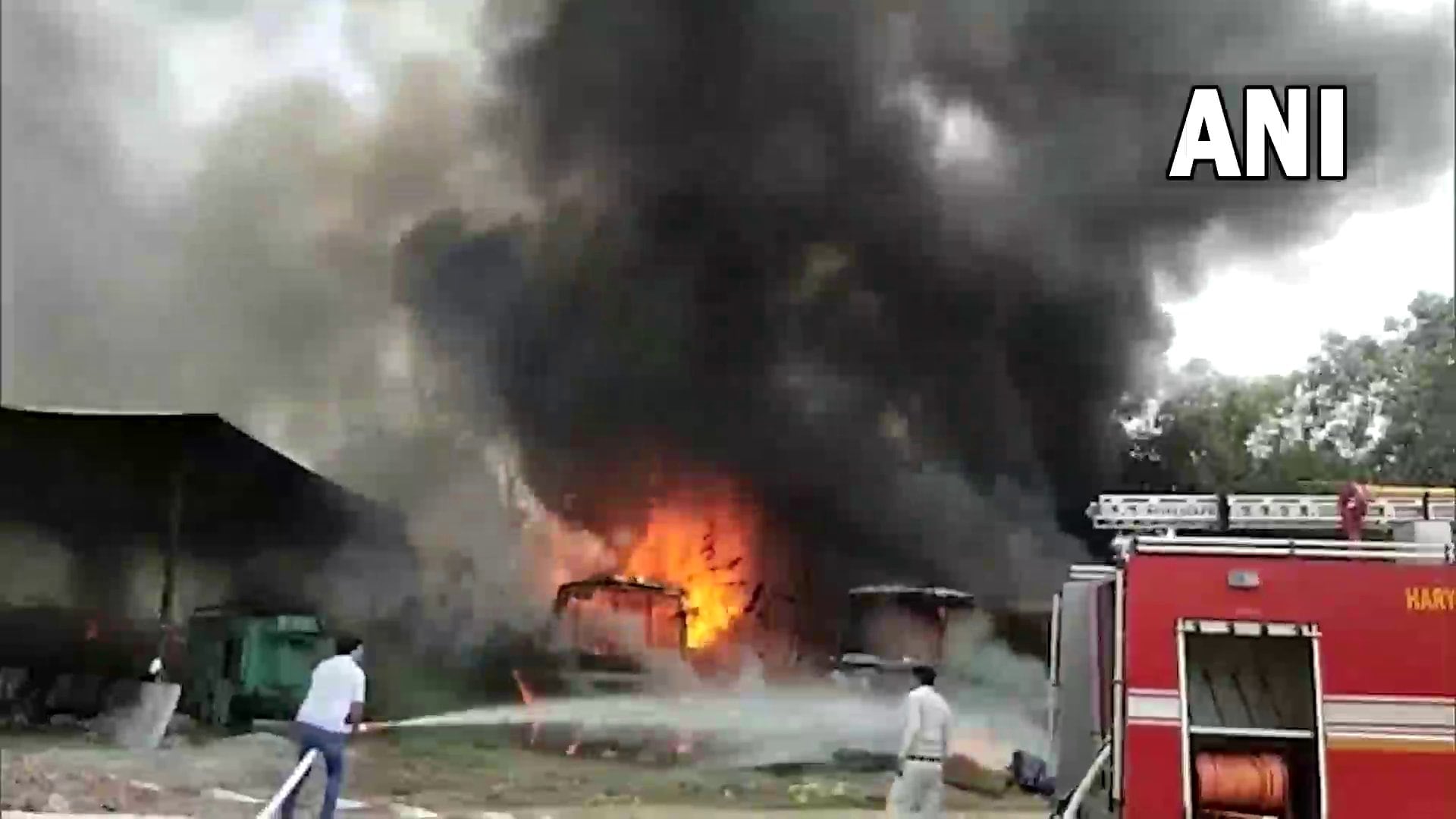 Fire breaks out at a private buses workshop.