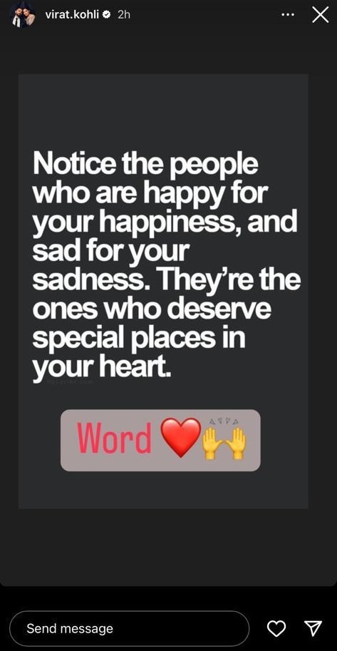 Virat Kohli's cryptic message on Instagram. Virat Kohli's cryptic message on Instagram.