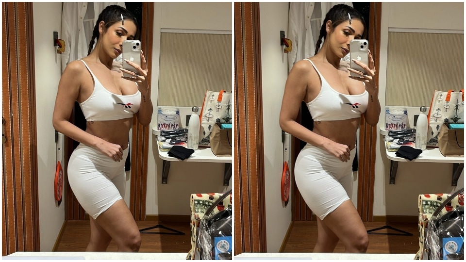 Malaika Arora drops the perfect mirror selfie in white sports bra and  cycling shorts, serves style inspiration for gym