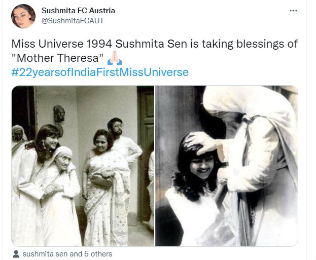 Pictures of Sushmita shared by fans online also show the actor receiving blessings from Mother Teresa.