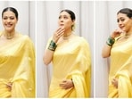 Kajol loves her traditional outfits. She makes the most out of festivals by going all out and draping the best sarees from her ethnic collection. She recently visited the famous Lalbaugcha Raja in Mumbai along with her husband Ajay Devgn and son Yug dressed in a stunning yellow silk saree.(Instagram/@kajol)