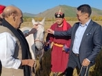 Mongolian president gifts horse to defence minister Rajnath Singh(Twitter/@rajnathsingh) Mongolian president gifts horse to defence minister Rajnath Singh(Twitter/@rajnathsingh)