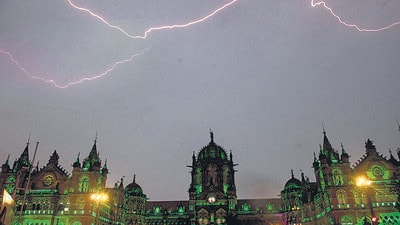 Mumbai, India - September 07, 2022: Thundering and lightning in the sky over the iconic CSMT building during heavy rain, in Mumbai, India, on Wednesday, September 07, 2022. (Photo by Satish Bate/ Hindustan Times) (Satish Bate/HT PHOTO) Mumbai, India - September 07, 2022: Thundering and lightning in the sky over the iconic CSMT building during heavy rain, in Mumbai, India, on Wednesday, September 07, 2022. (Photo by Satish Bate/ Hindustan Times) (Satish Bate/HT PHOTO)
