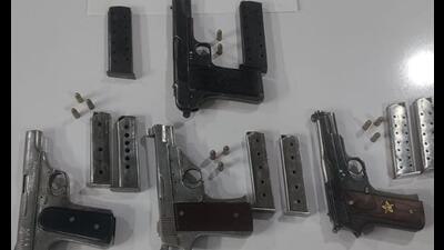 Weapons seized by counter intelligence, Ferozepur, on Wednesday. (HT Photo)