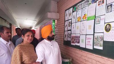 Punjab education minister Harjot Singh Bains at Government Senior Secondary School PAU, Ludhiana. (HT PHOTO)