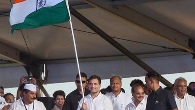 Rajasthan chief minister Ashok Gehlot and his Chhattisgarh counterpart, Bhupesh Baghel, along with Congress leader Rahul Gandhi and others during the launch of 'Bharat Jodo Yatra', in Kanyakumari on Wednesday. (PTI) Rajasthan chief minister Ashok Gehlot and his Chhattisgarh counterpart, Bhupesh Baghel, along with Congress leader Rahul Gandhi and others during the launch of 'Bharat Jodo Yatra', in Kanyakumari on Wednesday. (PTI)