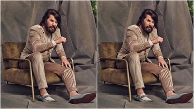 Mammootty slayed fashion goals yet again in a white turtleneck T-shirt and a grey velvet suit and a pair of trousers of the same fabric. In a messy hairdo and a bearded look, he made the Internet go drooling. (Instagram/@mammootty)