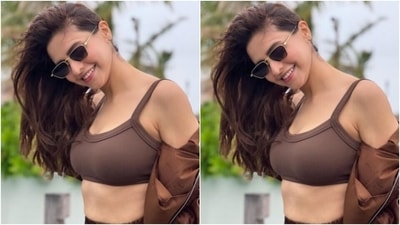 Aamna decked up in a no makeup look to complement her attire. In contoured cheeks and a shade of pastel pink lipstick, Aamna looked vacay-ready. (Instagram/@aamnasharifofficial)