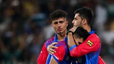Afghanistan's players react after their Asia Cup elimination. (AFP) Afghanistan's players react after their Asia Cup elimination. (AFP)